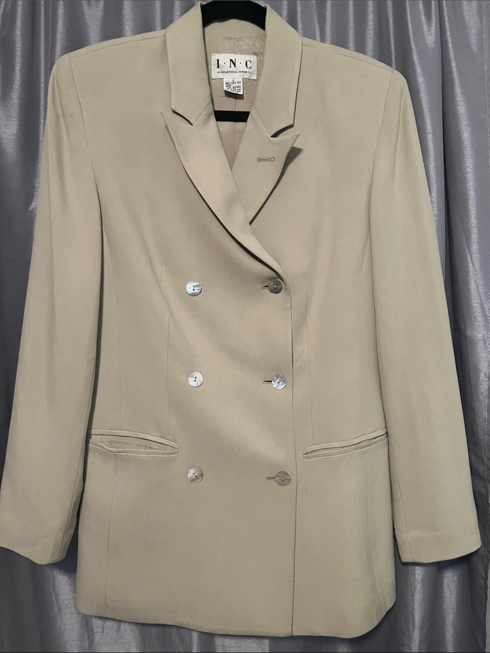 INC International Concepts Beige Double-Breasted Blazer